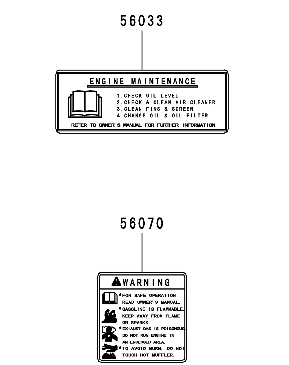 Kawasaki Fr651v-As05 Engine Labels Diagram and Parts List for Z-FORCES48 (17AI5BHB-17AI5BHB009-17AI5BHB010-17AI5BHB056)(2010) Cub Cadet Lawn Tractor